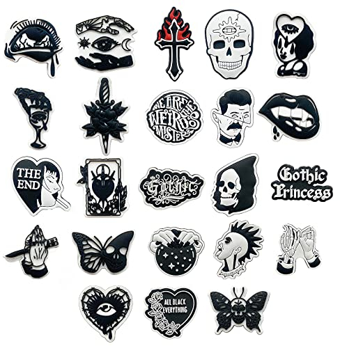 MEIEST 23 PCS Shoe Charms, Sports PVC Slippers Shoe Decoration for Boys Girls,Cute Bracelet Wristband Accessories,Party Favors (Gothic)
