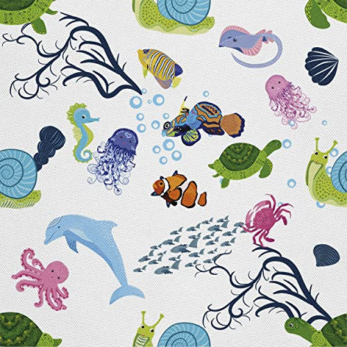 HEKO PANELS Stoff Oxford Wasserdichte Meterware Canvas-Stoff Polyester Stoff Zum Nähen Nähstoffe Dekostoffe Wasserabweisend Blickdicht Meerestiere 1 Meter 155 x 100 cm