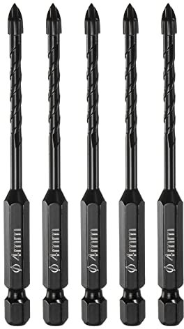 sourcing map 5pcs Masonry Drill Bits, 4mm Concrete Drill Bit 1/4 Hex Shank Ceramic Tile Drill Bit Carbide Tip for Brick, Glass, Plastic, Ceramic Tile, Wall Mirror, Black