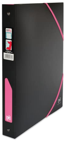 OXFORD Classeur à Anneaux Nomade For Students A4XL Dos 40mm 4 Anneaux Couverture Polypro Bicolores Noir/Rose