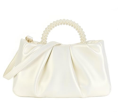 Valleycomfy Damen Clutch, Abendtasche Handtasche Wolke Perle,Strass Geldbörsen Frau Taschen Funkelnde Umhängetasche für Party/Hochzeit/Cocktail/Abschlussball/Club,Weiß