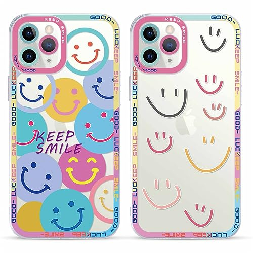 Yoedge 2 Stück Happy Smiley Face HandyHülle für Apple iPhone 11 Pro Hülle 5,8, Transparent Smile Gesicht Niedliches Muster Design Aesthetic Case Schutzhülle für iPhone 11 Pro Mädchen Frauen Cover