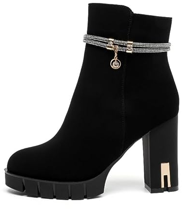 Queentina Damen Stiefeletten Plateau High Heels Absatz Boots elegant hoch B2750 Schwarz 39