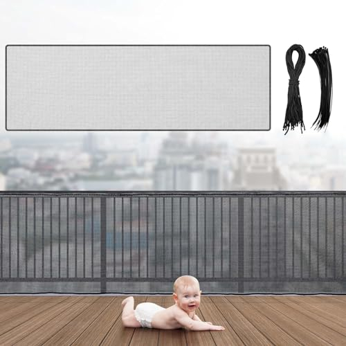 Hosuly Balcony Netting for Pets Stairway Net Baby Fence Door Net Baby Barrier Baby Safety Stair Rail Net Balcony Banister Stair Net with No Drilling for Apartment Railing Child, Black (15 x 3 ft)