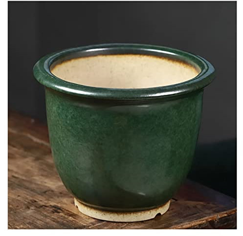 ROBAUN Macetas Grandes, macetas esmaltadas Vintage con Orificios de Drenaje, Maceta Redonda de cerámica for el hogar y la Oficina
