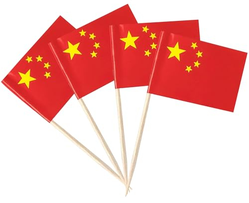 YXHZVON China Flagge Zahnstocher, 100 Stück Cocktail Stick Flaggen Mini-Flagge Cupcake Toppers Stick für Party Food Cake Obst Geschirr Party Pub Dekoration
