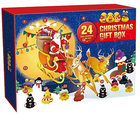 Cymwer Weihnachts-Gummi-Enten-Adventskalender mit 24 Enten, Gummi-Enten, Bade-Quetschspielzeug, Festival-Thema for Kinder, Jungen, Mädchen, Kleinkinder