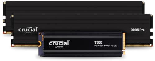 Crucial T500 SSD de 2TB Interna M.2 PCIe Gen4 NVMe Para Juegos con Disipador Térmico & Kit de Memoria RAM de Sobremesa Crucial Pro de 48 GB (2x24 GB) DDR5 6000MHz