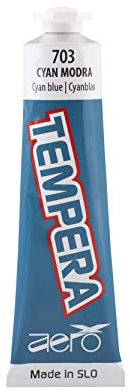 AERO Tempera Einzelfarben, 12 Tuben á 7,5ml, ungiftig, leuchtende und intensive Farben, hochpigmentiert, mit Wasser vermalbar, geeignet für zahlreiche Maltechniken, Cyan