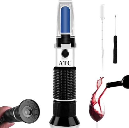 Hochpräzises Refraktometer, Alkohol Refraktometer (Brix 0–32%), Handgehaltenes Brix Gehaltsmessgerät mit ATC &Tropfer, Brix-Weinrefraktometer Tragbares Refraktometer für Messung des Zuckeranteils