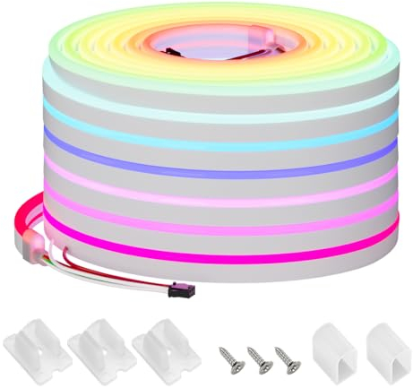 BTF-LIGHTING WS2811 RGB adressierbare Neon LED Streifen WS2811 IC DC24V 5M 108LEDs/M 14W/M IP67 Wasserdicht T0615 LED Strip Traum Farbe Lauflicht Effekt für DIY Wand Deko Heimdekoration(Nur Streifen)
