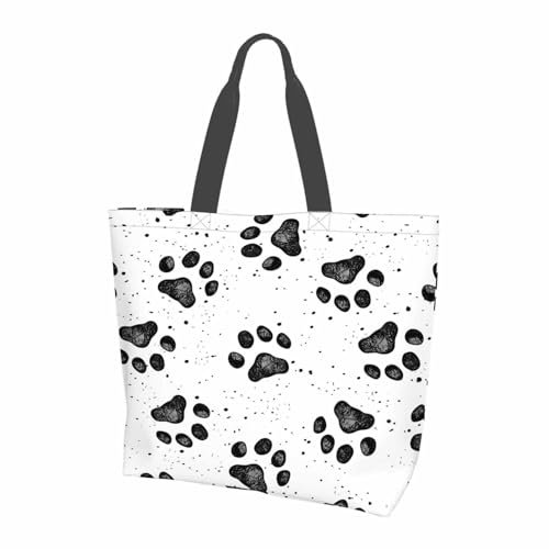 FWJZDSP Stilvolle Canvas-Tragetasche für Damen und Mädchen, Hunde-Motiv, Pfotenabdruck, Haustier-Canvas-Tragetasche, leichte und mittelgroße, wiederverwendbare Umhängetasche