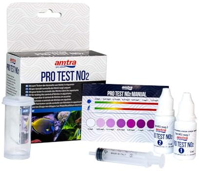 Amtra PRO NO2 Test NO2 für Aquarien, einfache und schnelle Qualitätskontrolle von Nitriten, für Süß- und Salzwasser, mit Referenzskala, bis zu 60 Tests