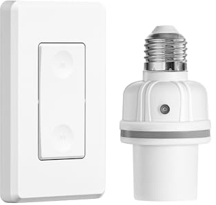 DEWENWILS Funk Lampenfassung, Glühbirnenfassung für E27 Lampensockel, E27 Fassung Funkschalter Set für LED Glühbirne, 30M Reichweite, Kabellose, Wand, Weiss