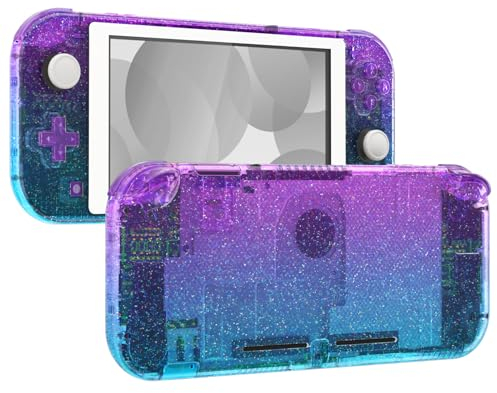 eXtremeRate Coque avec Verres Trempé Protection Écran pour Nintendo Switch Lite Console et Boutons pour Switch Lite,Transparent Paillette