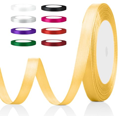 Geschenkband Gold - Satinband, Schleifenband, Dekoband für Haare und Weihnachten - Breit, Rot, Goldenes Stoffband