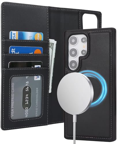 ELTEKER Handyhülle Samsung Galaxy S24 Ultra Hülle,[Abnehmbare Magnetische] [Kabelloses Laden] Klapphülle mit Kartenfach Schutzhülle Leder Hülle für Galaxy S24 Ultra - schwarz