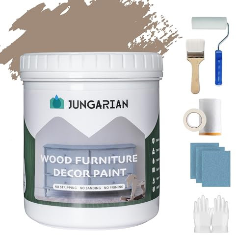 Jungarian Furniture Paint Kit 32oz with Tools - Water-based & Low Odor All-in-One Paint No Sanding - Matte Finish Indoor Outdoor Wood Paint for Cabinets, Doors, Tables and Dressers - Sawdust