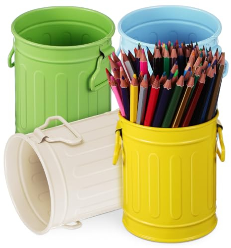 HOODANCOS 4pcs Desk Organiser Bucket Metal Pen Cup Makeup Brush Organizer Stationery Storage Holder Iron Build Office Desk Accessory