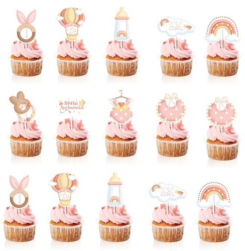 ALEGRE Its a Girl Tortendeko Babyparty,36 Stück Rosa CupcakeTopper Baby Girl,Kuchen Deko Taufe Mädchen,Baby Shower Muffin Deko Gender Reveal Party Deko,Babyparty Deko Torten Mädchen für Taufe