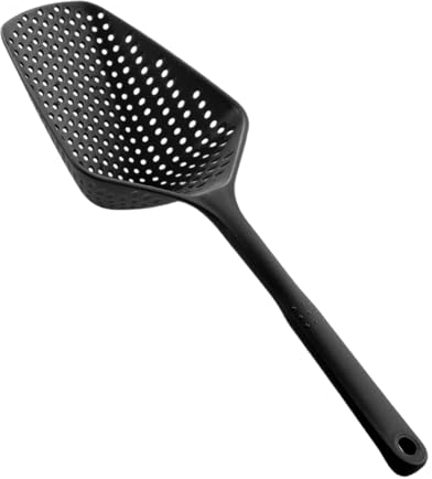 1 colador de pasta, colador de plástico, colador de mango largo, colador para fregadero, escurridor de pasta, cuchara para patatas fritas, colador de plástico de plástico, colador de cocina (negro)
