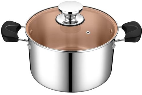 Herogo Kochtopf, 24 cm Edelstahl Topf Suppentopf mit Glasdeckel, 6 Liter Nudeltopf für alle Herdarten, Langlebig & Gesund, Spülmaschinenfest