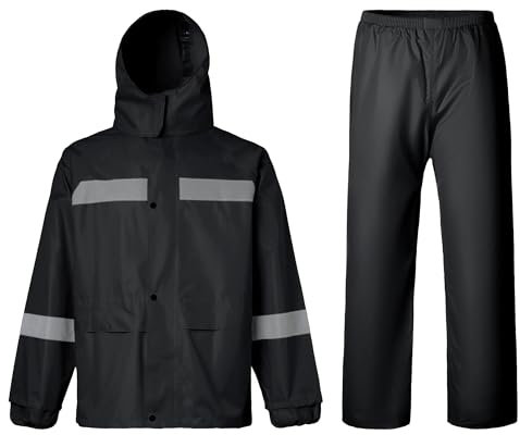 Oralidera Regenanzug für Herren Damen Reflektierend Winddicht Regenanzug Regenbekleidung Fahrrad Regenjacke und Regenhose Wasserdichter Anzug, Schwarz, XL