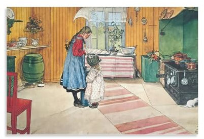 The Kitchen From A Home by Carl Larsson, Wanddekor, Kunstposter, Vintage-Druck, Poster, Kunstdruck, Wandfoto, Poster, Hängendes Bild, Familiendekoration, 20 x 30 cm