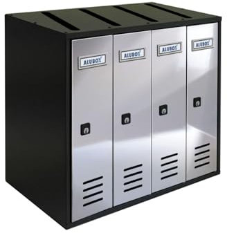 ALUBOX CUBO Briefkastenanlage 4 Fächer 38,5x43x25 cm aus Verzinktem Blech Vertikale Briefkastenanlage für Innen- und Geschützten Außenbereich (Anthrazit mit verspiegelten Edelstahltüren)