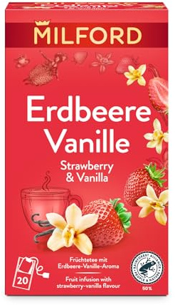 MILFORD Erdbeere Vanille | Früchtetee mit Erdbeere-Vanille-Aroma | 20 Teebeutel