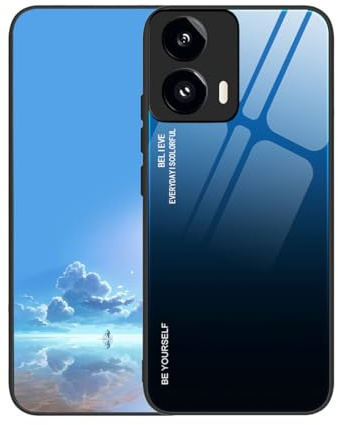 UPLAI Case for Motorola Edge 50 Fusion, Ultra Thin Shockproof Cover with Gradient Color Tempered Glass Back, Soft TPU Silicone Bumper Stylish Cover.Blue Black
