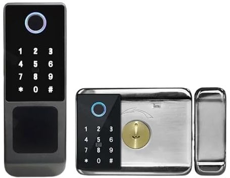 Tuya APP Serrure Intelligente Extérieure Étanche WiFi Double Face Serrure D'empreintes Digitales Carte De Mot De Passe Serrure De Porte Électronique Numérique for Jardin Conception élancée(C-3)