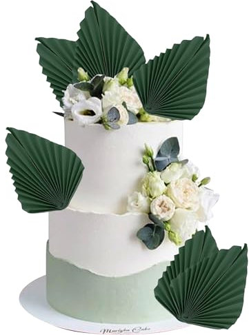 6 Stück Papier Palmen Fächer Kuchen Deko Palme Fan Tortendeko Handwerk DIY Fan Cupcake Toppers Palme Speer Blätter Cake Toppers für Baby Dusche Hochzeit Geburtstag Party Kuchen Dekoration Grün