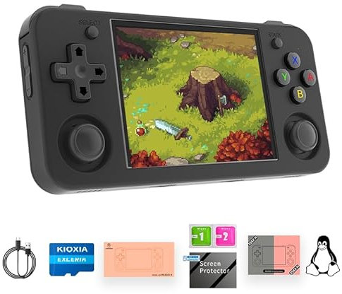 RG35XX H Console de jeu rétro avec système Linux 3,5 pouces IPS écran et carte TF 64 Go intégrée 3 300 mAh autonomie jusqu'à 8 heures Compatible avec 5G WiFi et Bluetooth 4.2 Noir
