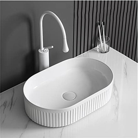 NSTVVEE Lavabo de baño, Lavabo de encimera de baño de 20 x 13, Lavabo de baño Blanco, Lavabo Moderno sobre encimera, Lavabo de tocador de cerámica de Porcelana, Lavabo artístico con grif