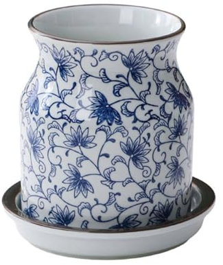 CRCRC Escurridor de Cubiertos de cerámica con platillo, Palillos Vintage y Soporte for Cubiertos, escurridor de patrón Floral de encimera de Cocina, Soporte for Palillos de cerámica