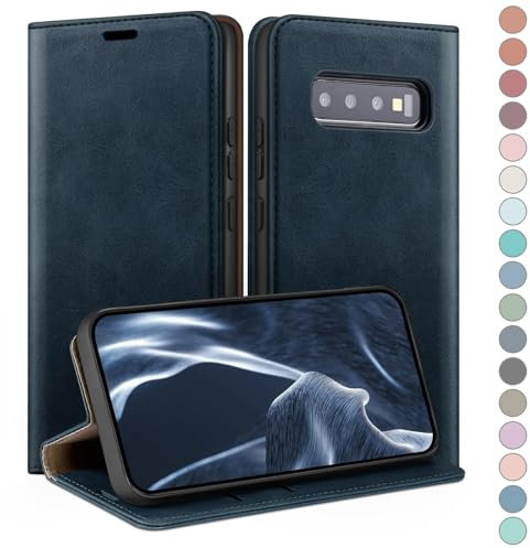 HUOUH für Samsung Galaxy S10 Plus Hülle mit RFID Schutzhülle aus Lederhülle Handyhülle,Kartenfach Leder ständer Handy hülle,360 grad Schutz Cover für Samsung S10 Plus Klapphülle Wallet Case Dunkelblau