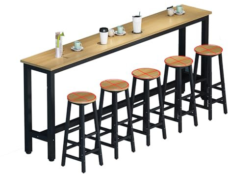Moderna mesa de bar alta para cocina, desayuno, patio al aire libre o restaurante, mesa de radiador ligera y duradera con acabado de nogal claro (sillas no incluidas), 180 x 40 x 100 cm