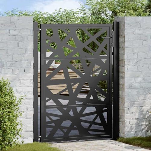 Homgoday Black Garden Gate Furniture, 105 x 130 cm, Lightweight Design, Outdoor Garden Gate, Outdoor Pedestrian Gate