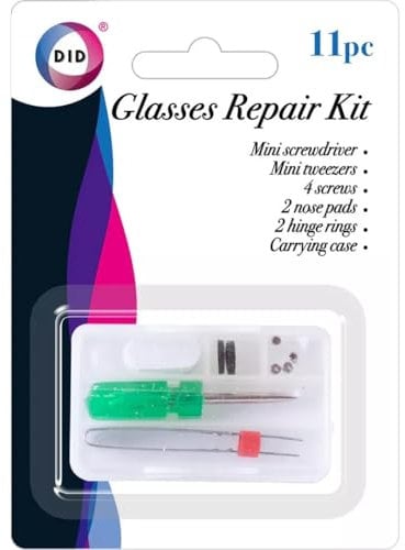 Eyeglasss Sunglass Glasses Spectacles Repair Tool Kit Set, with Mini Screwdriver, Screws Nut, Nose Pads, Hinge Rings, Carrying Case, Tweezer - 11 Pcs