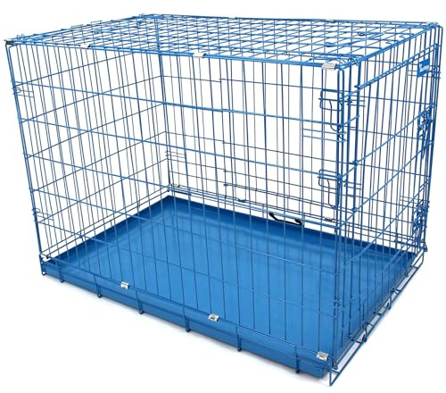 Actiaspet Foldable Metal Dog Cage Crate with Removable Tray Blue (Blue, Medium)