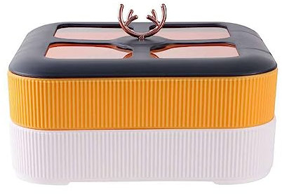 VAYEODEYU Vassoio da portata， Vassoio for snack con coperchio, set da portata con 5 scomparti, vassoio for snack(Double layered Yellow white)