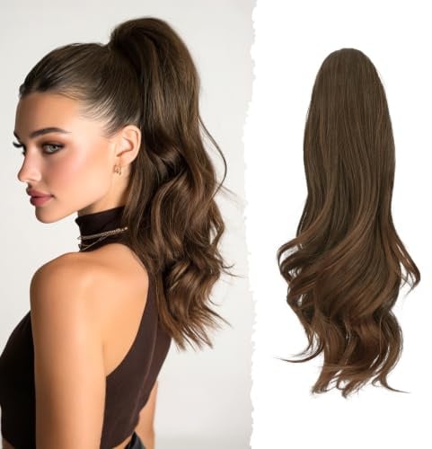 Sofeiyan Coleta Postiza pelo Natural,41 cm Coleta Postiza con Pinza | Castaño con Puntas Castaño Claro Larga Ondulada Extensión de Coleta de Doble Uso,Sintética Extensión de Trenza para Mujeres