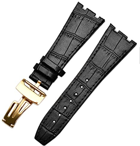AHGDDA Für AP 15400 Handgelenkriemen 26mm Uhrenband Echtes Lederhandschachtband mit Stahleinsatzschnalle(Black gold clasp)