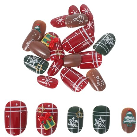 PENIKOKO Full Cover Mandel Falsche Nägel Set Mittellang Kurz Klebend Weihnachtliche Kunstnägel mit Schneeflocken Baum Design für Damen Mädchen Winter Holiday Nail Tips