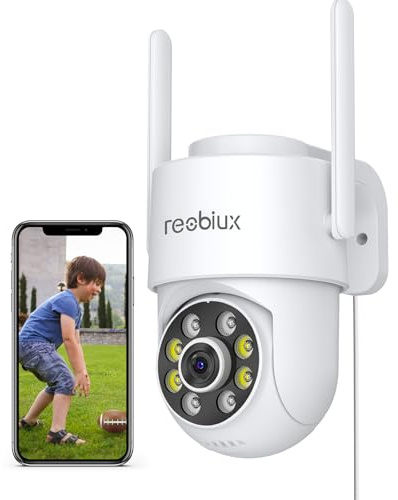 Reobiux 2K Outdoor Security Camera, 360° CCTV Camera Outdoor WiFi, Home Security Cameras with 30M Colour Night Vision, Motion Tracking, Two-Way Audio, IP66 Weatherproof, Works with Alexa