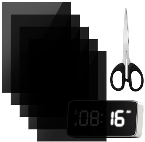 Ptwola 5 Blätter LED Licht Dimmer Folie 50% Folie für Elektronikgeräte | Selbstklebend, Abdunklungsfolie Aufkleber, Schwarze Verdunkelungsfolie, wie Wecker Radio Monitor, und Kabelreceiver