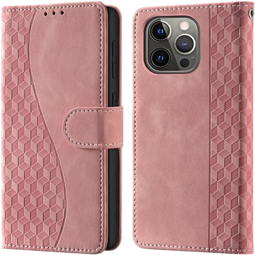 Wallet Flip Case for iPhone 13 Pro Leather Pink | RFID Blocking, 3 Card Slots & 1 Cash Pocket, Magnetic Closure, Kickstand, PU Leather Flip Cover for iPhone 13 Pro