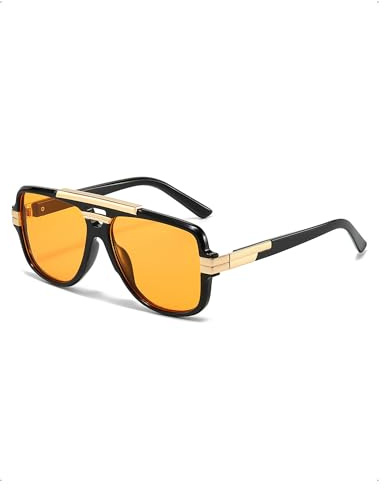 EMOTTOS Gafas de Sol Vintage, Gafas Sol Mujer y Hombre, Moda Sunglasses Women de Polarizadas con Protección UV400 y Cristales Amarillos, Ligeras Sunglasses Cuadradas/Ovaladas
