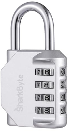 SharkByte Heavy Duty Combination Padlock – 4-Digit Weatherproof Outdoor Lock with Stainless Steel Shackle, Anti-Rust Resettable Code for Gym, School, Locker, Shed, Toolbox, Gate & Warehouse - Silver